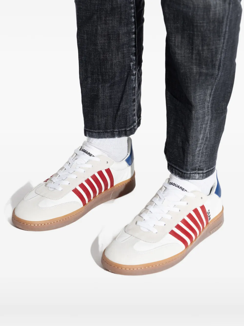 DSQUARED2 Gestreepte sneakers met veters Wit