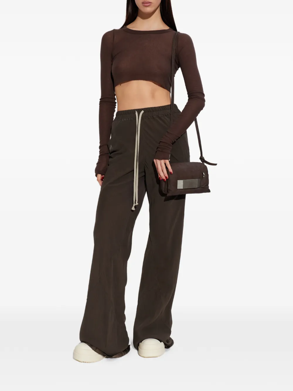  Rick Owens Long-sleeve Cropped Top - Brown 