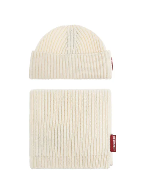 DSQUARED2 logo-patch ribbed beanie hat set