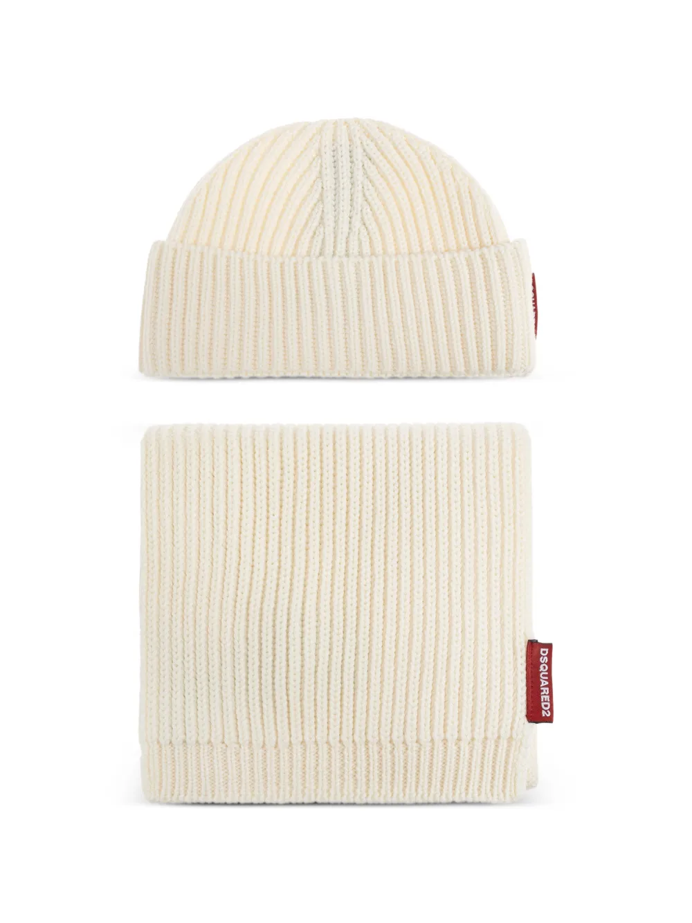 DSQUARED2 logo-patch ribbed beanie hat set - Toni neutri