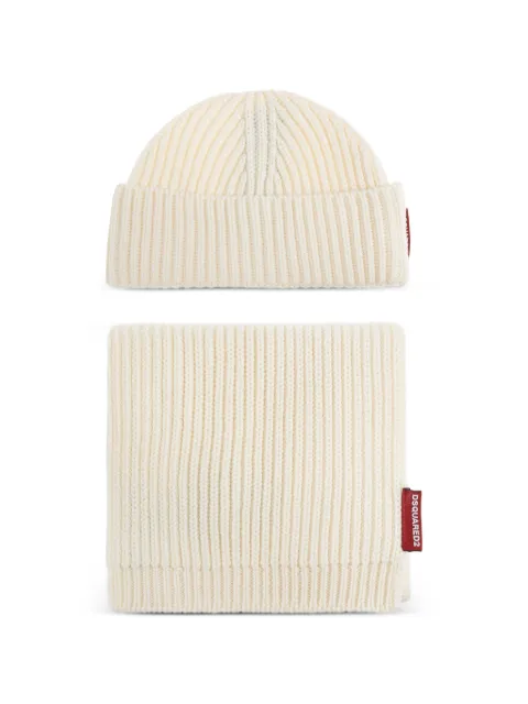 DSQUARED2 logo-patch ribbed beanie hat set