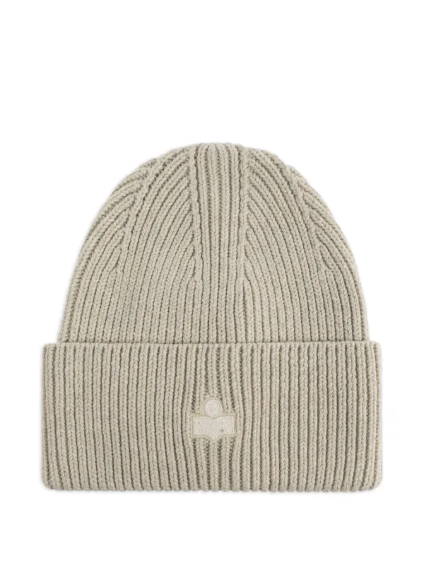 Isabel Marant Logo-detail Cotton Beanie Hat in Neutrals
