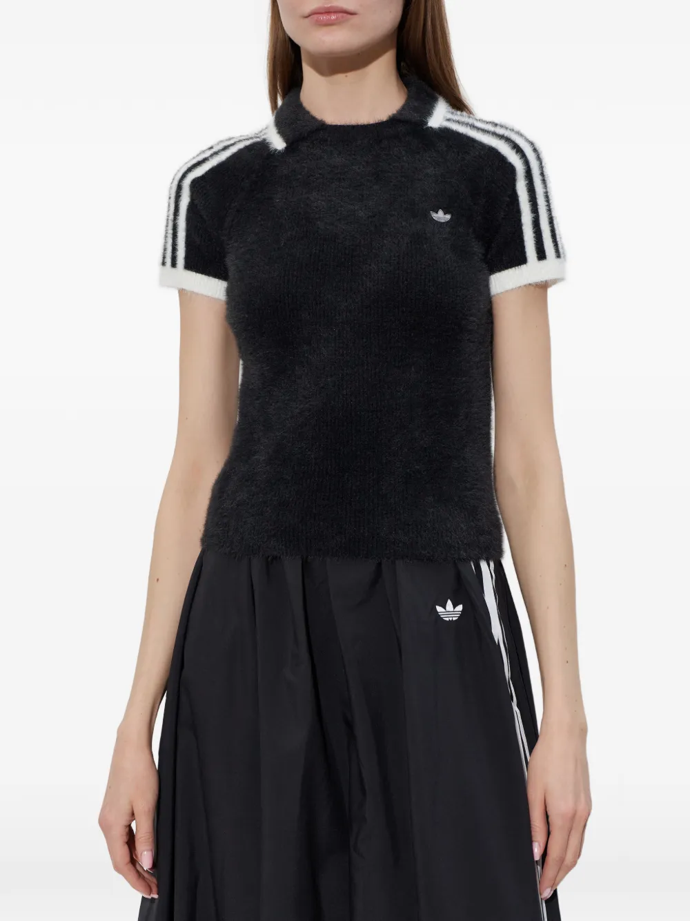  Adidas Cali Three Stripe Polo Top - Black 