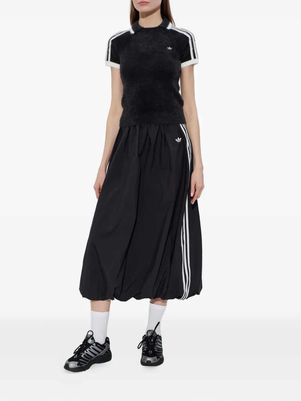  Adidas Cali Three Stripe Polo Top - Black 