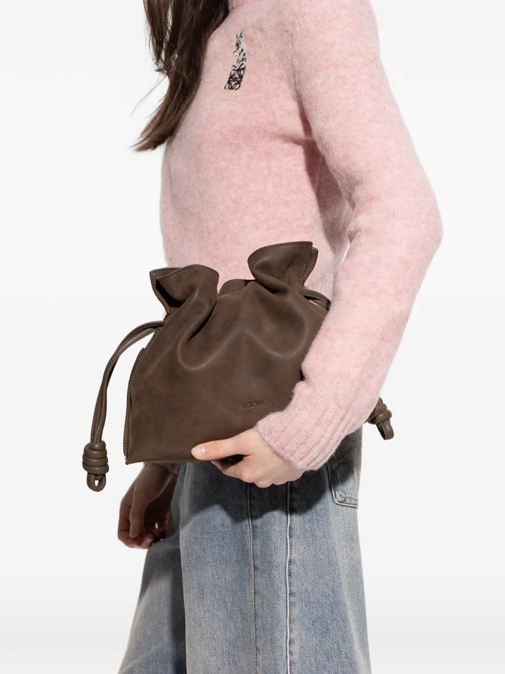  Loewe Medium Flamenco Drawstring Clutch Bag - Brown 