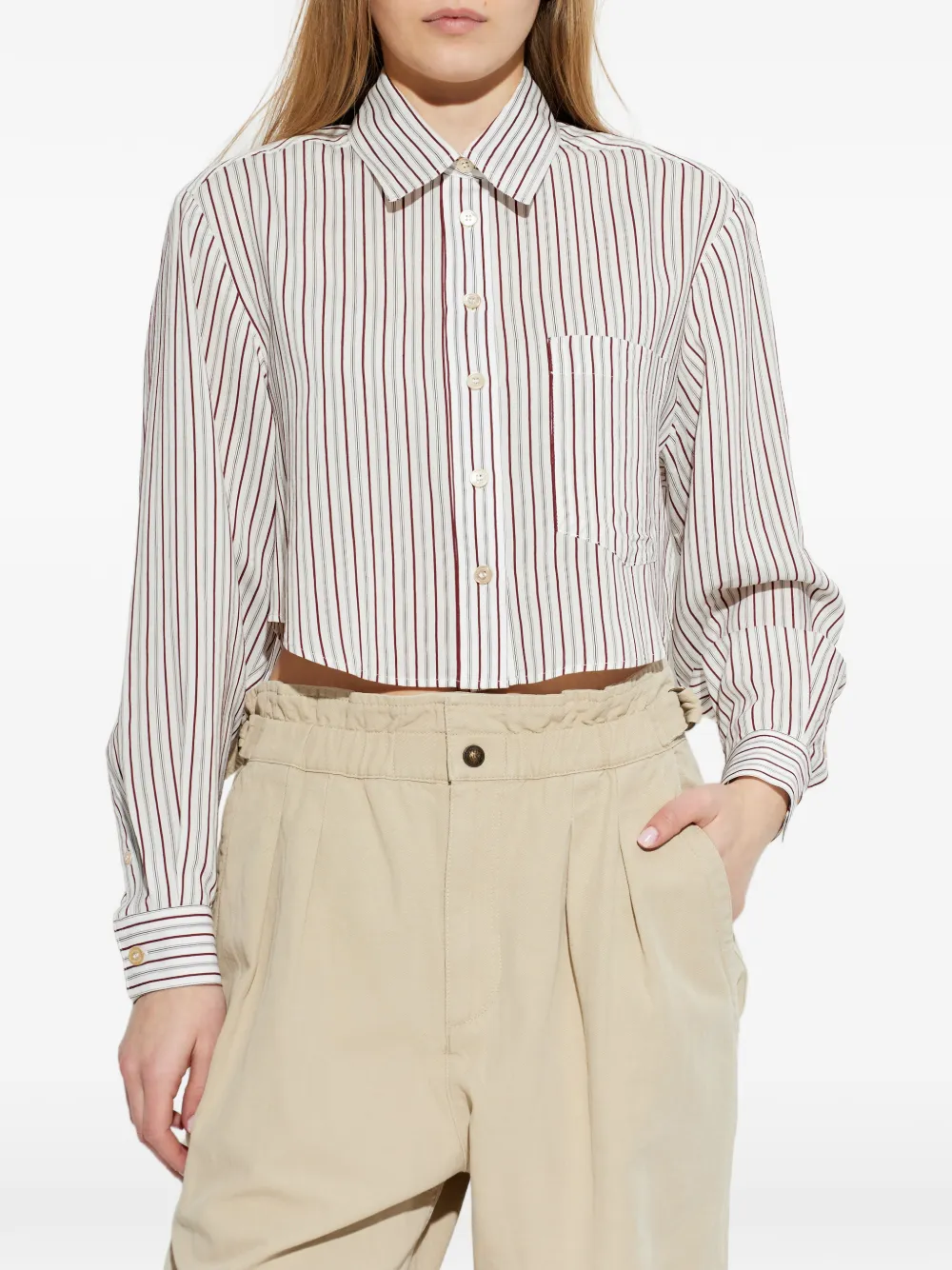 ISABEL MARANT Fleora gestreepte cropped blouse Wit