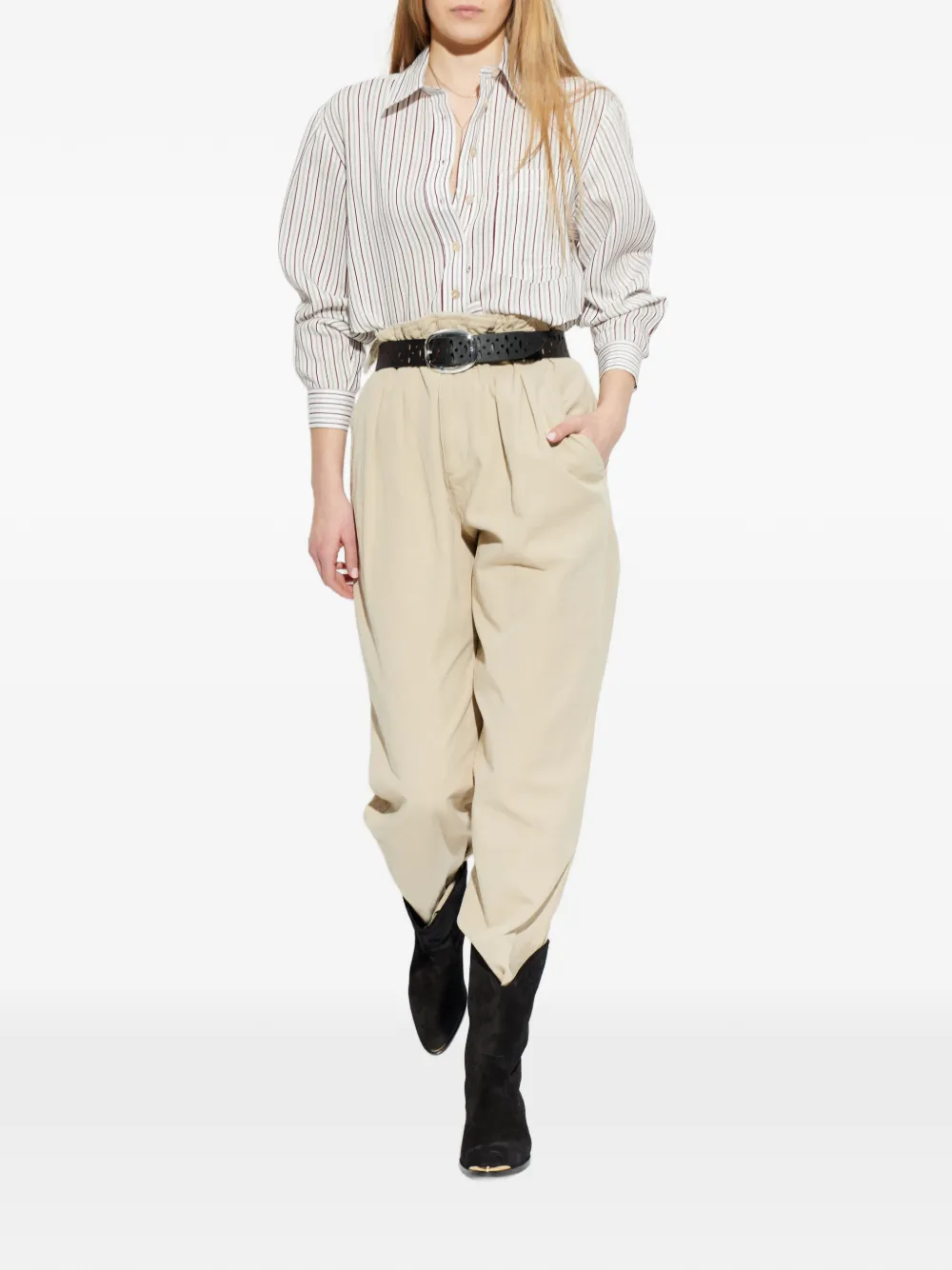 ISABEL MARANT Fleora gestreepte cropped blouse Wit