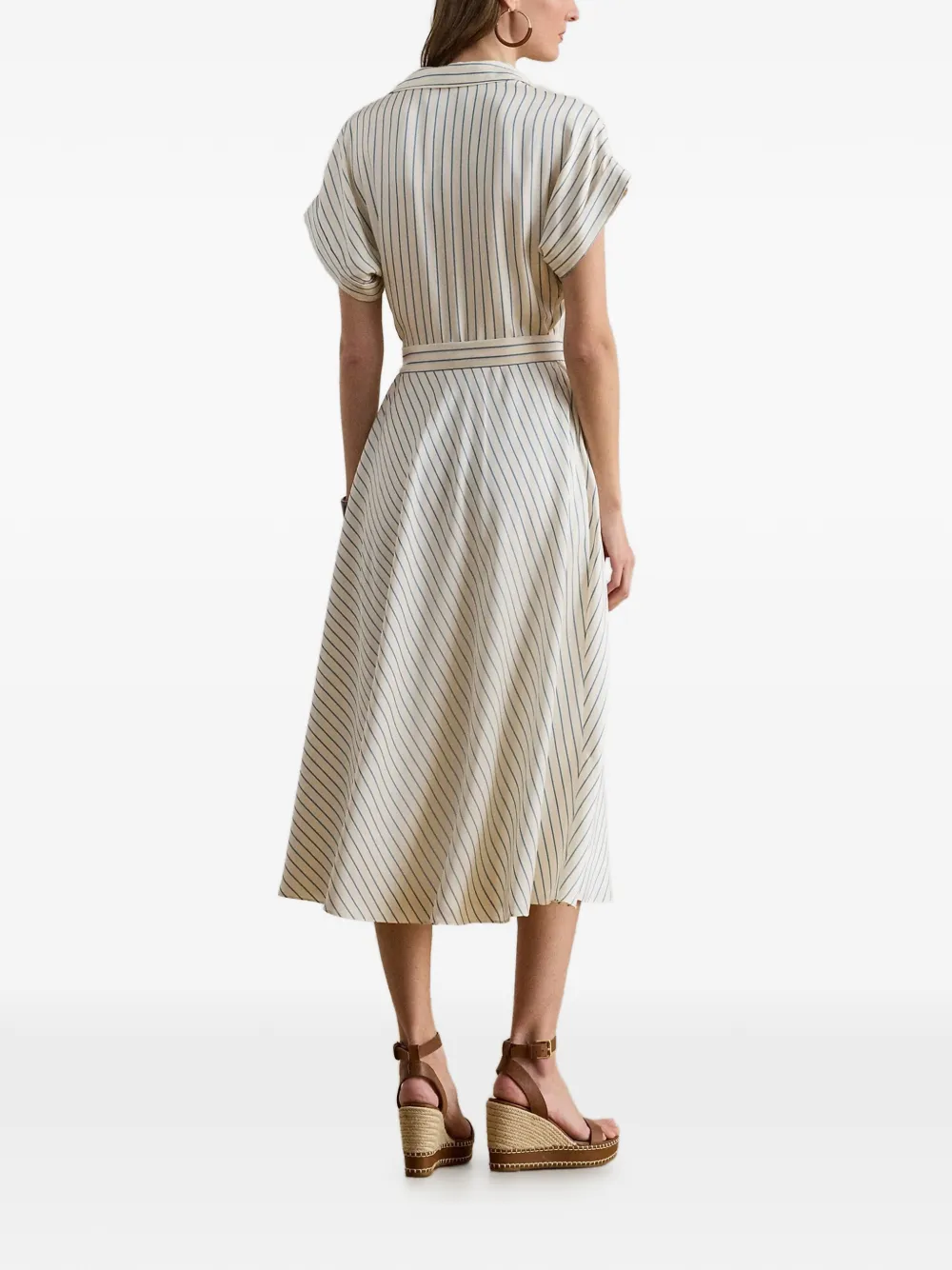 Lauren Ralph Lauren Gestreepte wikkeljurk Beige