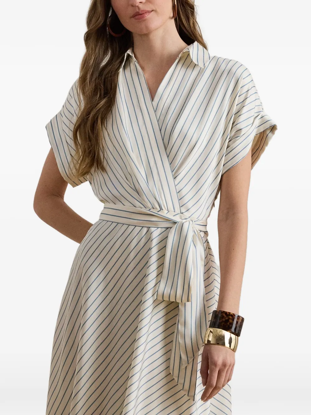 Lauren Ralph Lauren Gestreepte wikkeljurk Beige