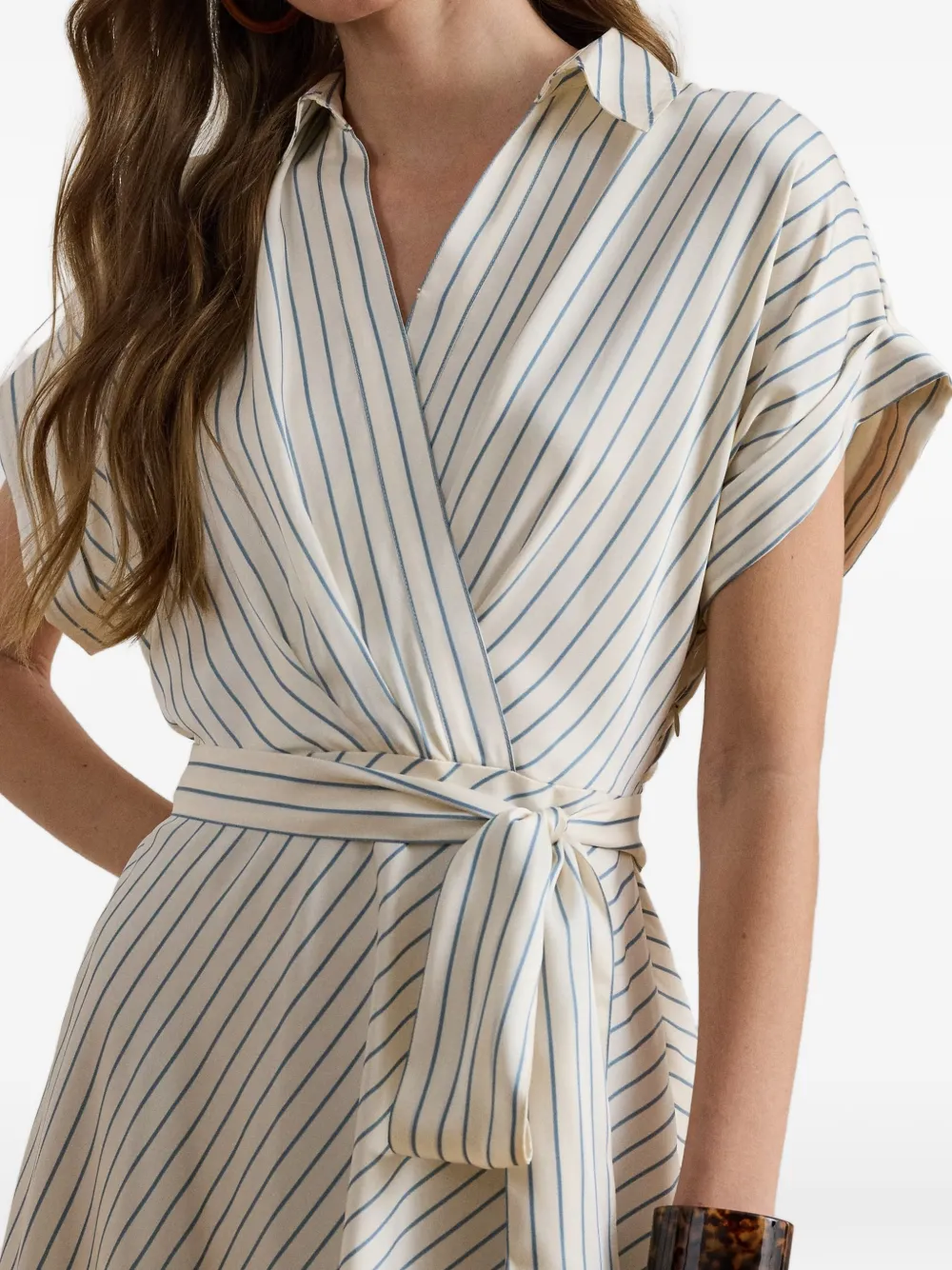 Lauren Ralph Lauren Gestreepte wikkeljurk Beige