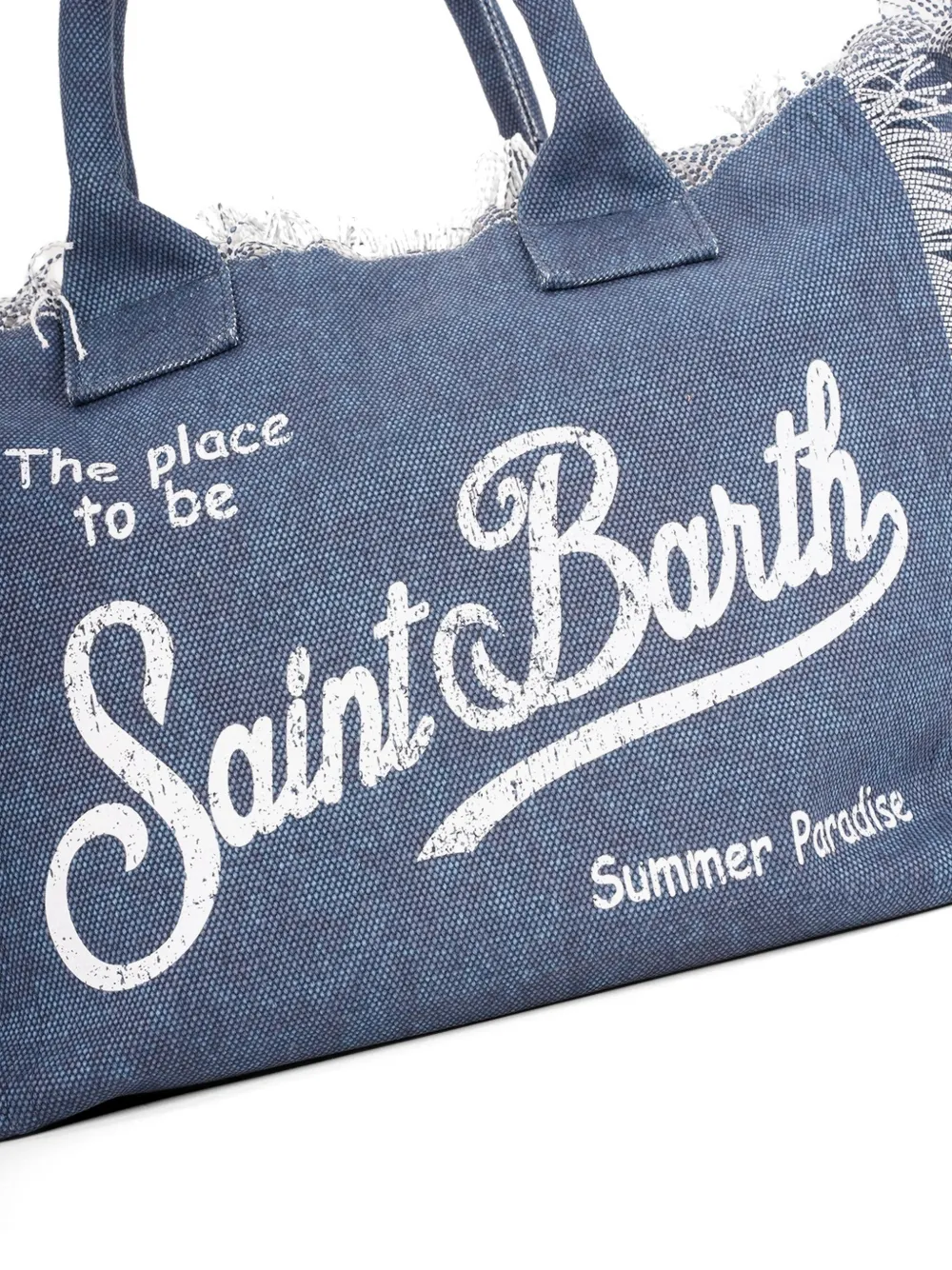 MC2 Saint Barth Shopper met logo-print en franje Blauw