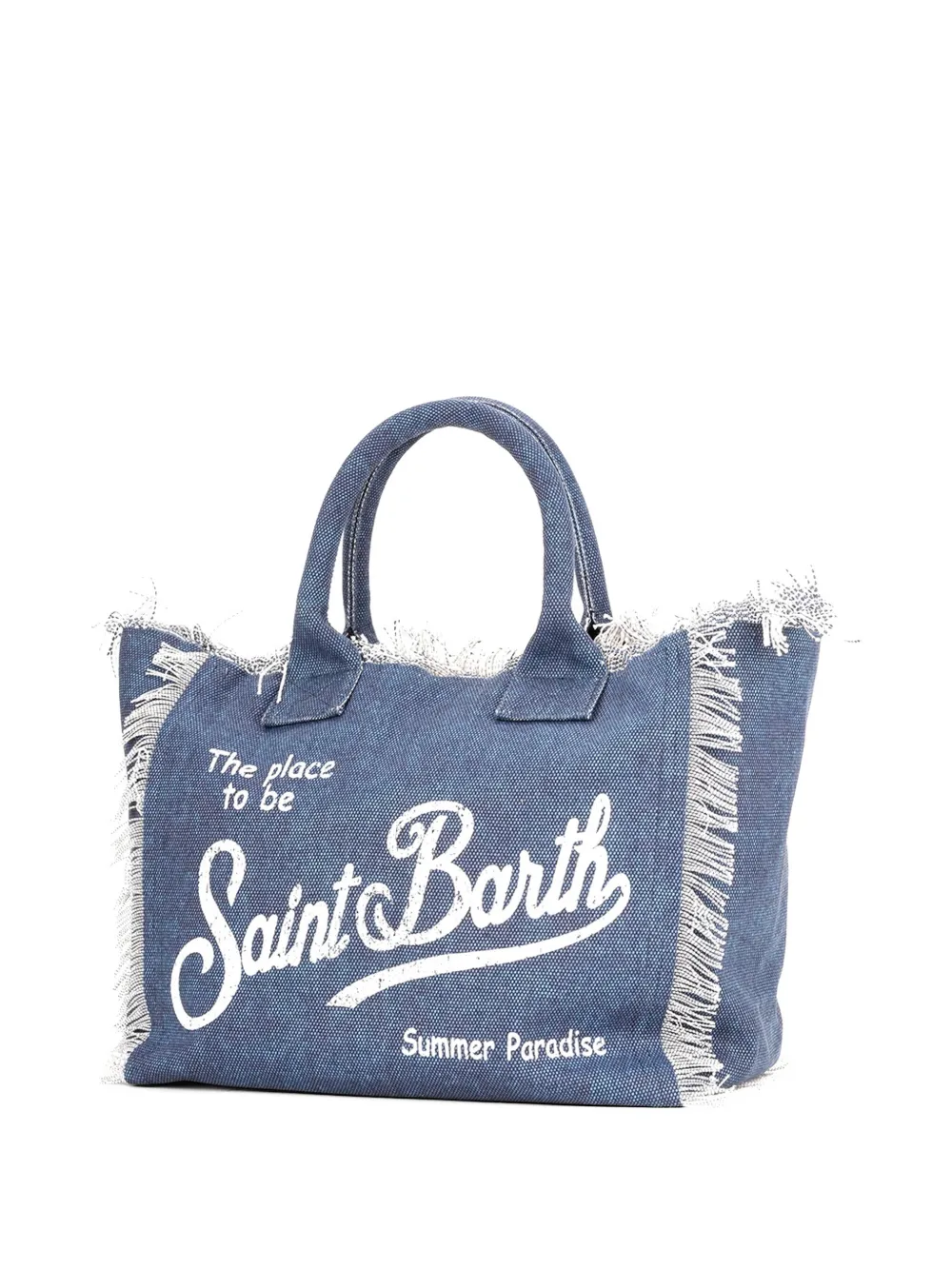MC2 Saint Barth Shopper met logo-print en franje Blauw
