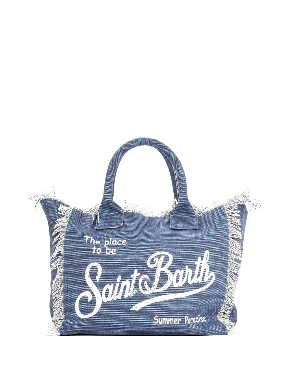 MC2 Saint Barth Shopper met logo-print en franje Blauw