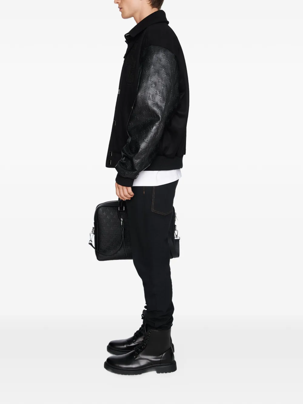  Place Of ëlms Embossed-sleeve Embroidered Jacket - Black 