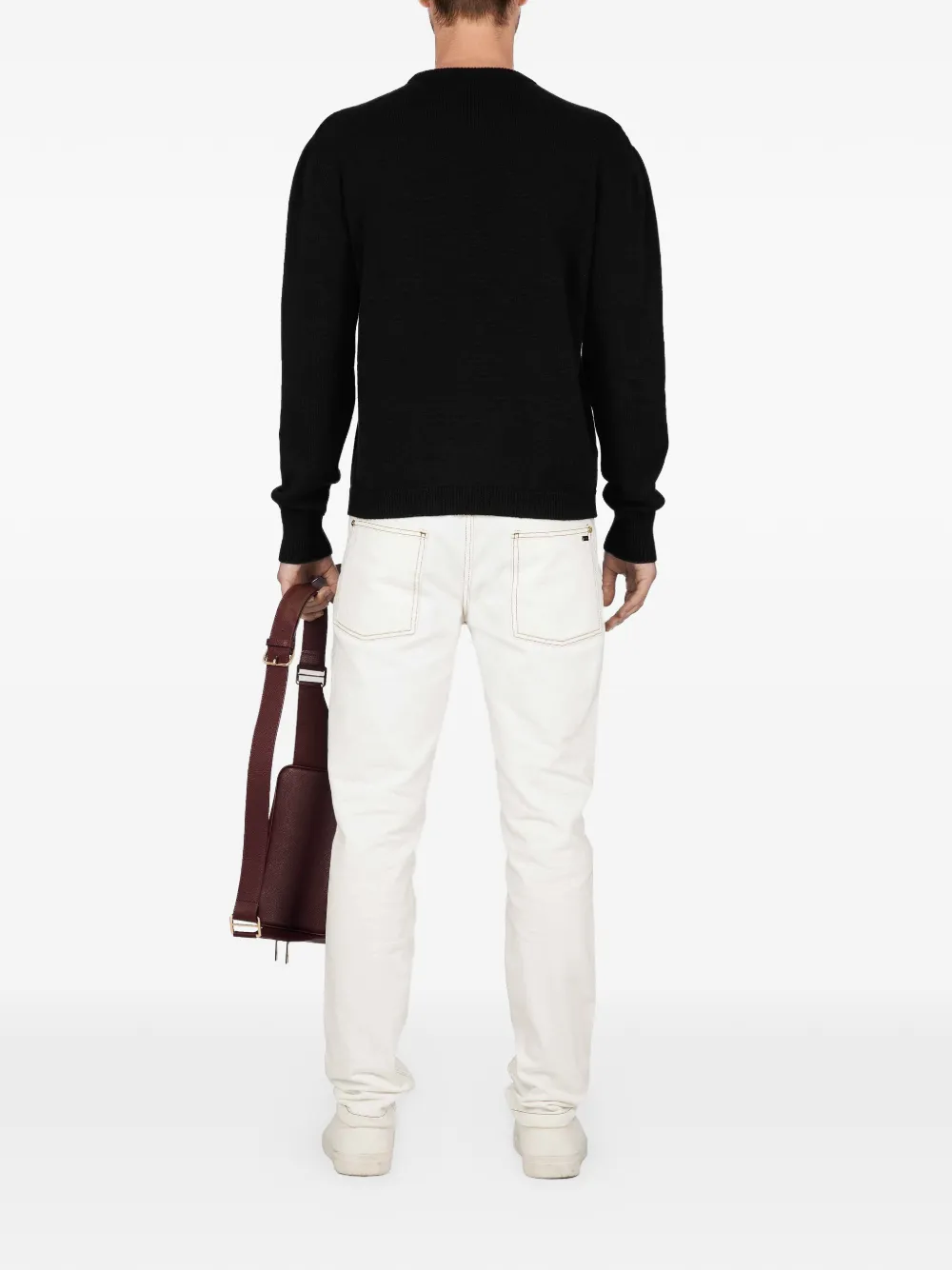 PLACE OF ËLMS Sweater met borduurwerk en ronde hals Zwart