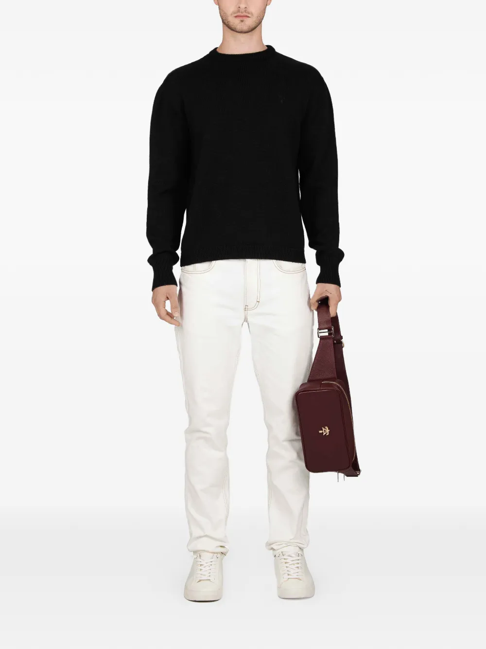 PLACE OF &Euml;LMS Sweater met borduurwerk en ronde hals - Zwart