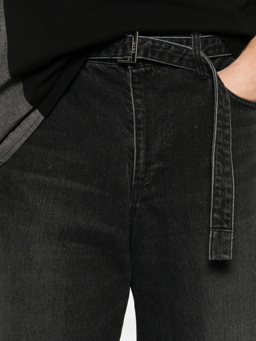 sacai Denim broek met ceintuur Zwart