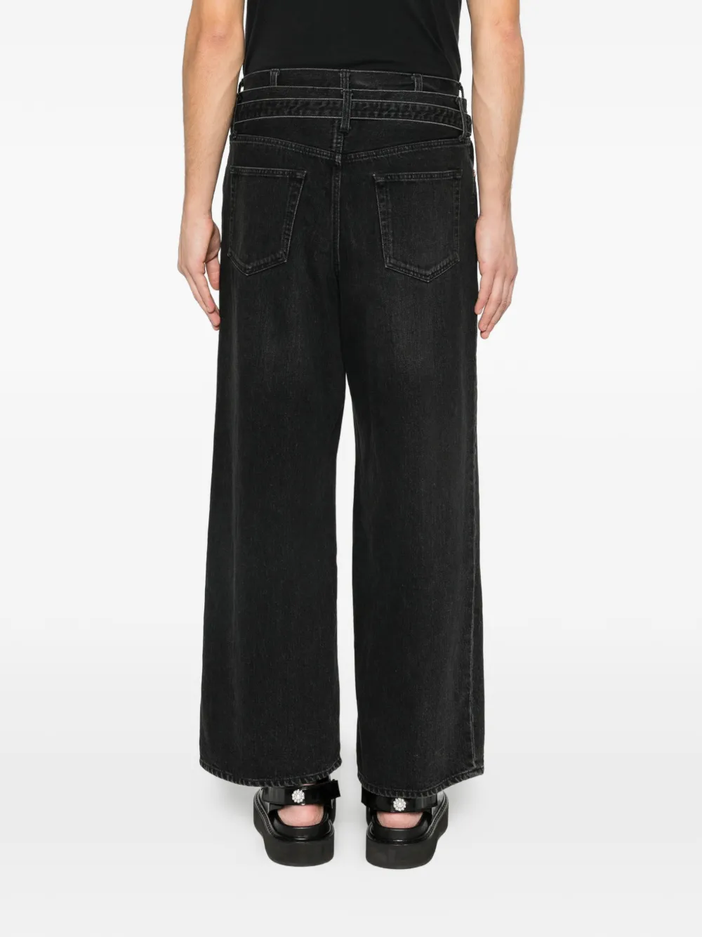 sacai Denim broek met ceintuur Zwart