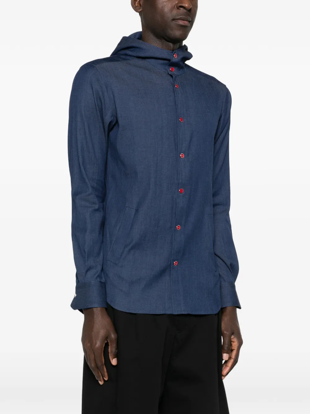  Kiton Mariano Hooded Shirt - Blue 