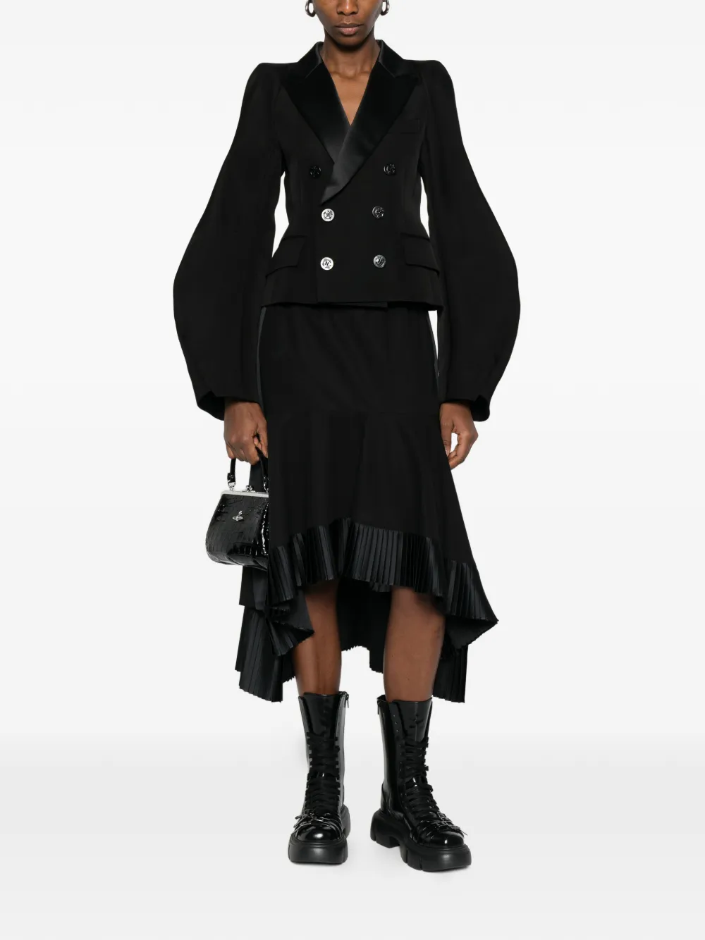  Sacai Double-breasted Cropped Jacket - Black 