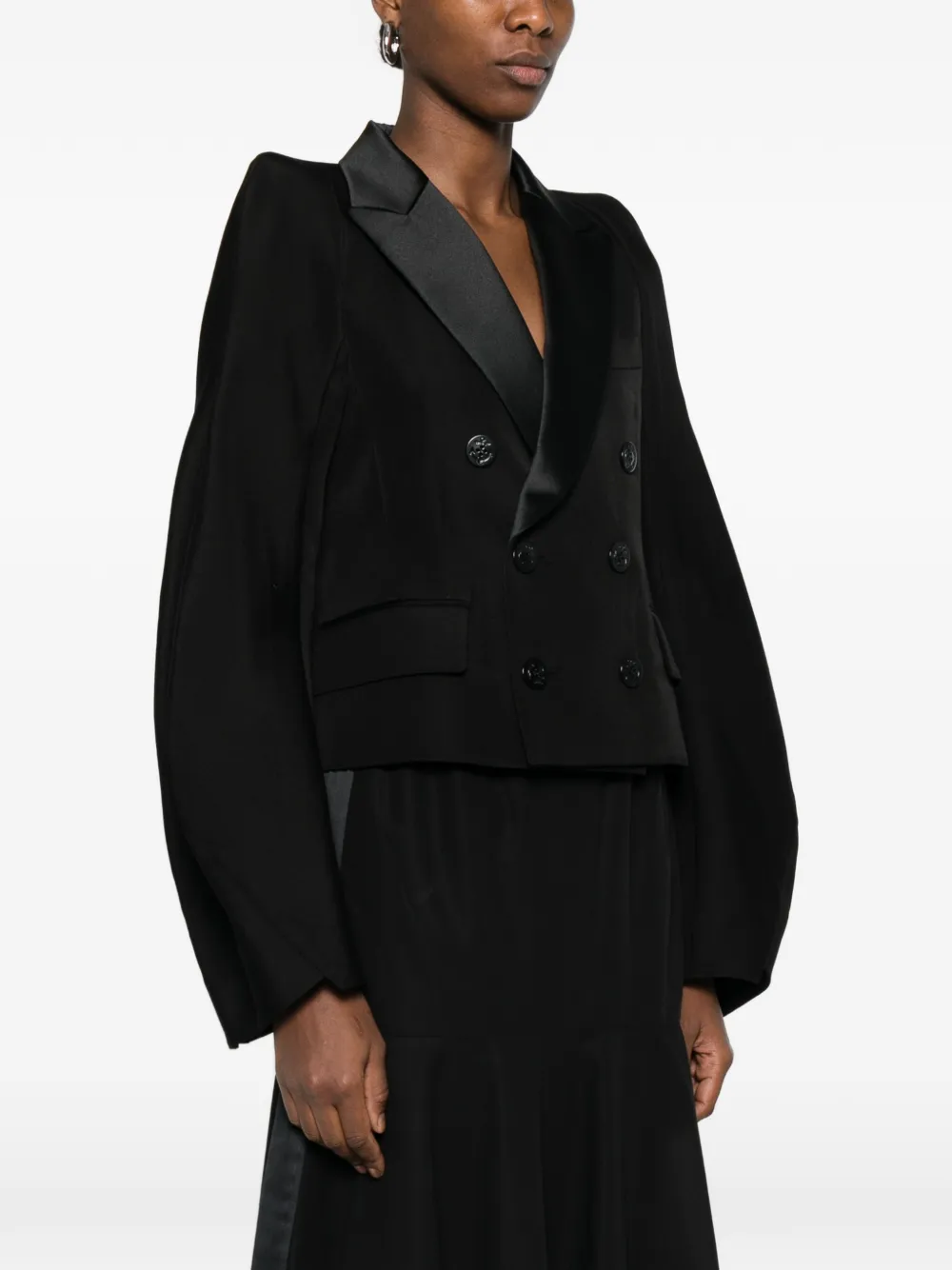  Sacai Double-breasted Cropped Jacket - Black 