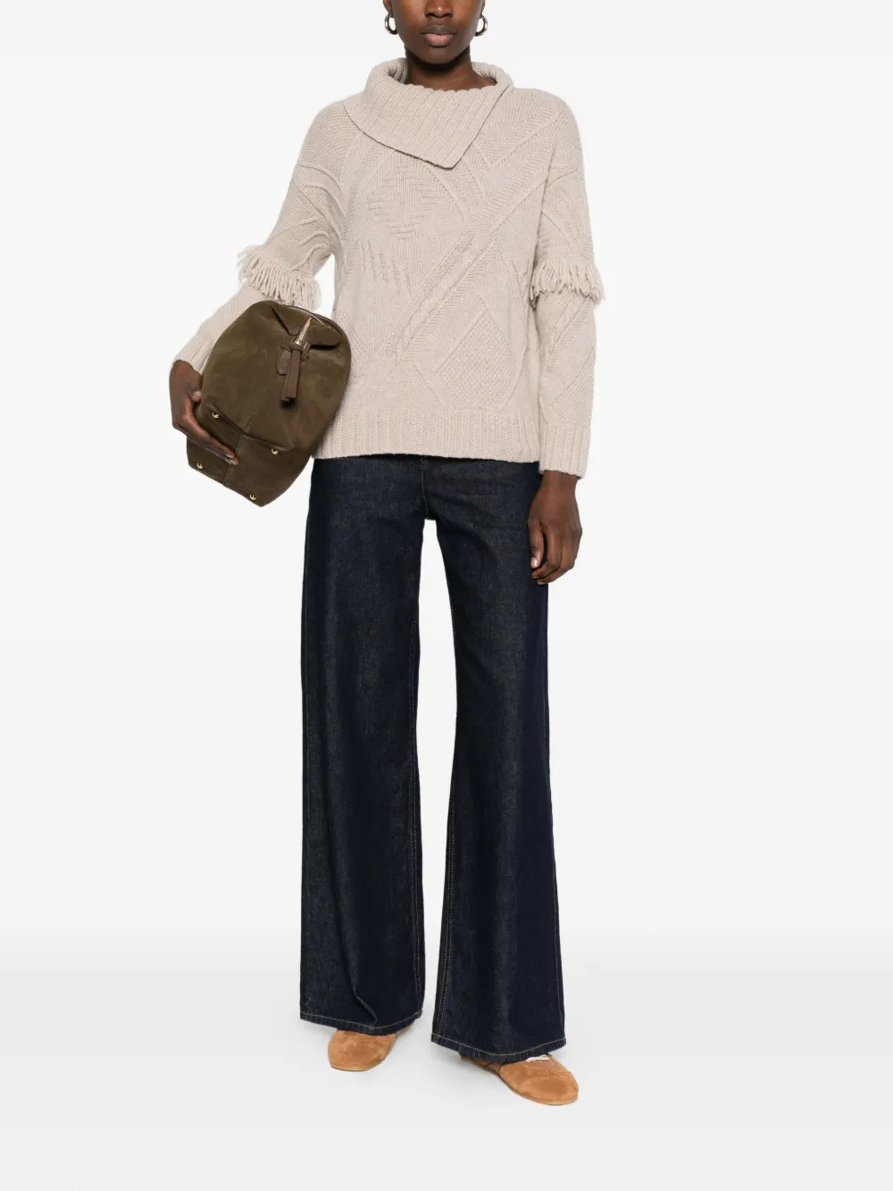 Max Mara Mastro trui met franje Beige