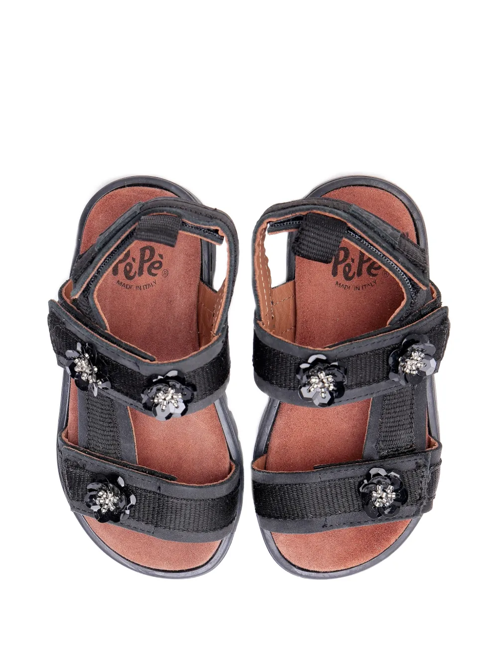 Pèpè Summer sandalen met bloemapplicatie Zwart