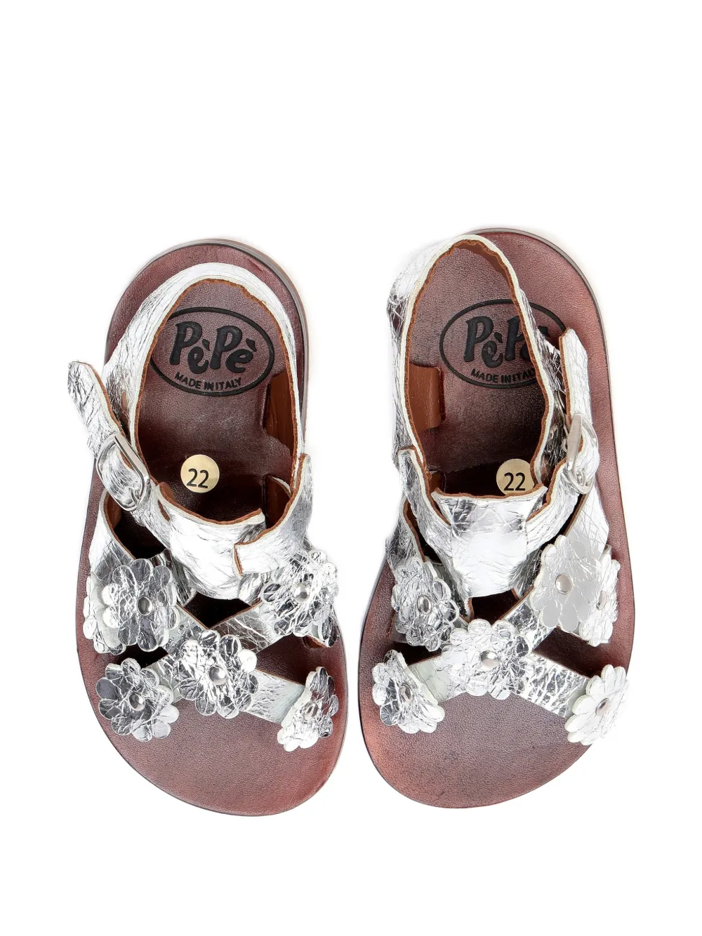 Pèpè Sandalen met bloemenapplicatie Zilver