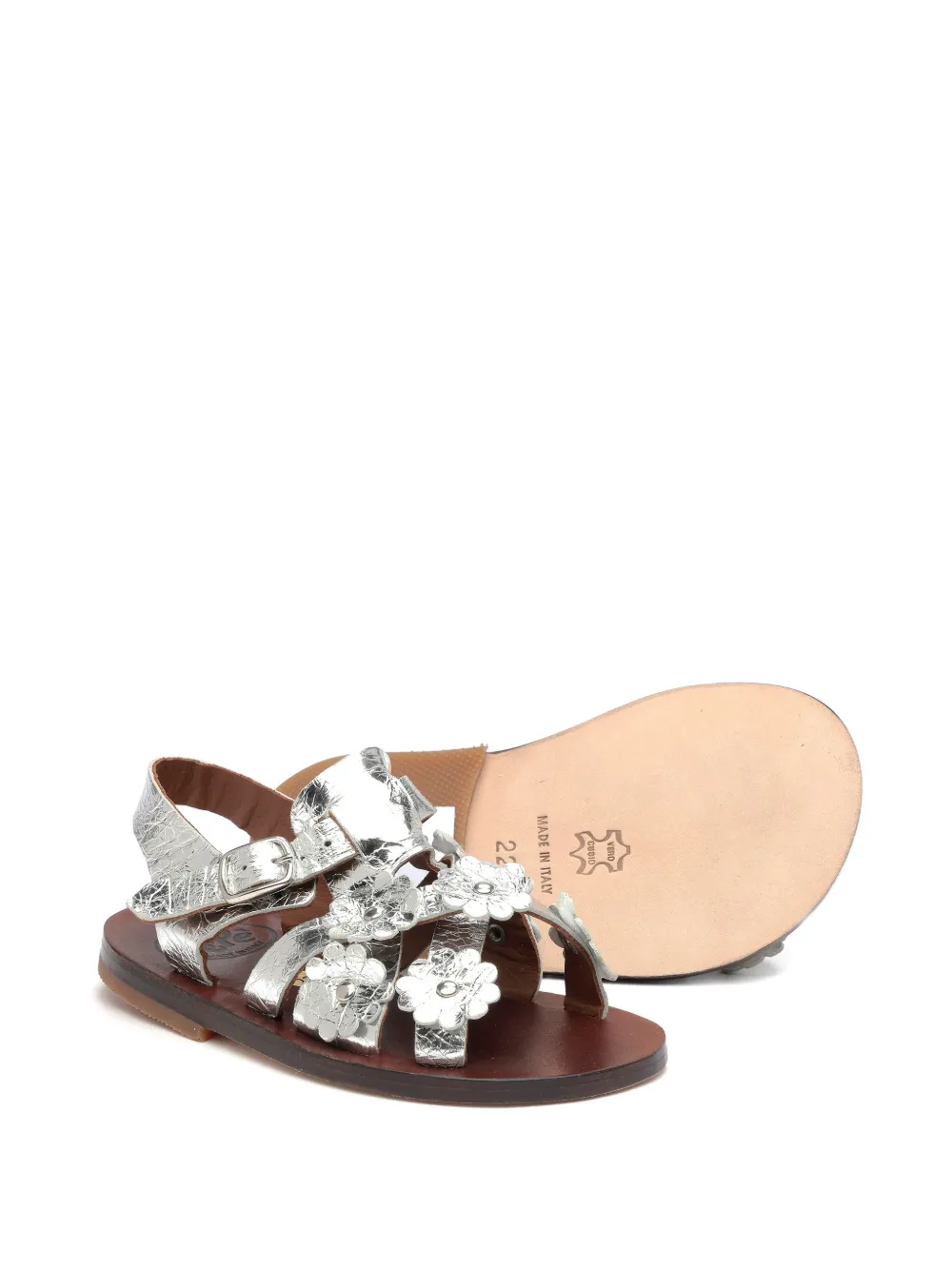 Pèpè Sandalen met bloemenapplicatie Zilver