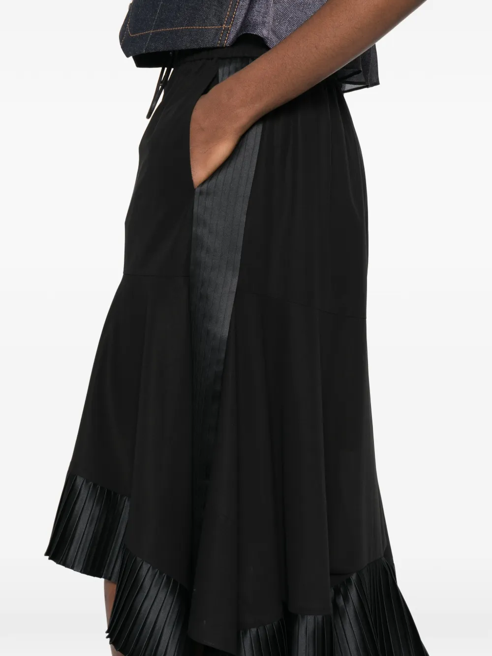 Sacai pleated drawstring skirt - Zwart