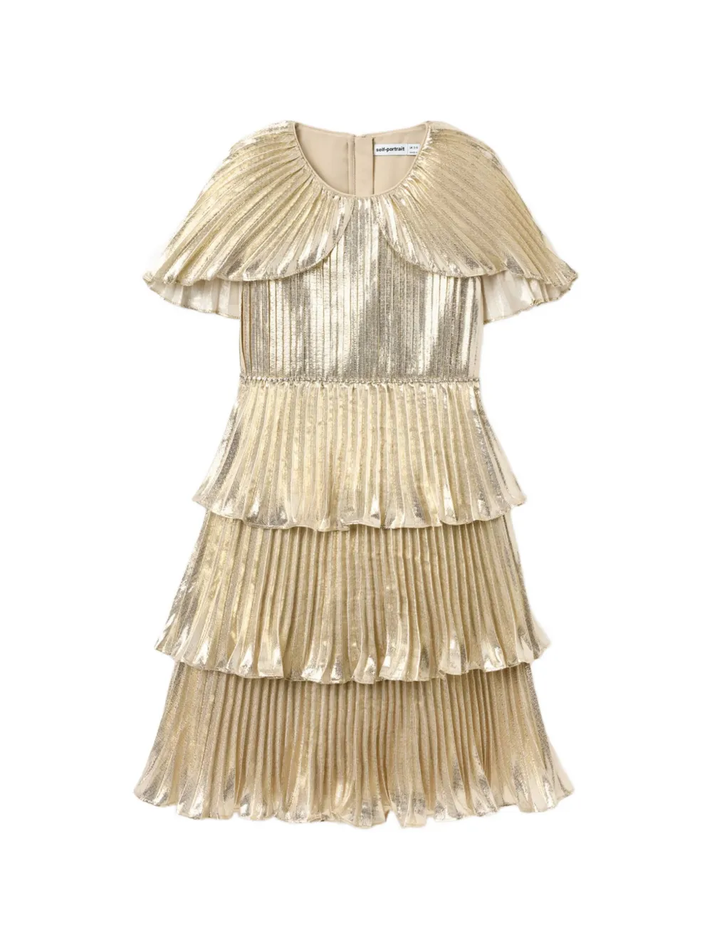 Self-Portrait Kids metallic pleated tiered dress - Oro