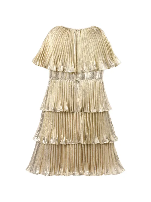 black and rose gold plus size dress Zapakasa Women Sparkly Gold Metallic Long Formal Dress V-Neck A-Line Pleated  Evening Dress with Slit main image 0