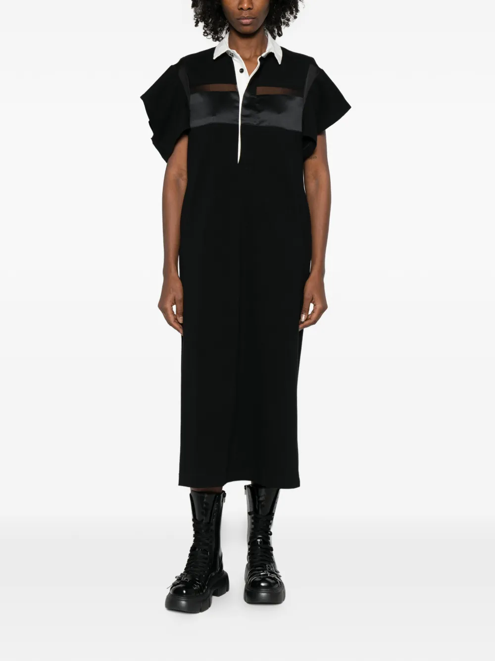 Sacai polo-collar midi dress - Zwart