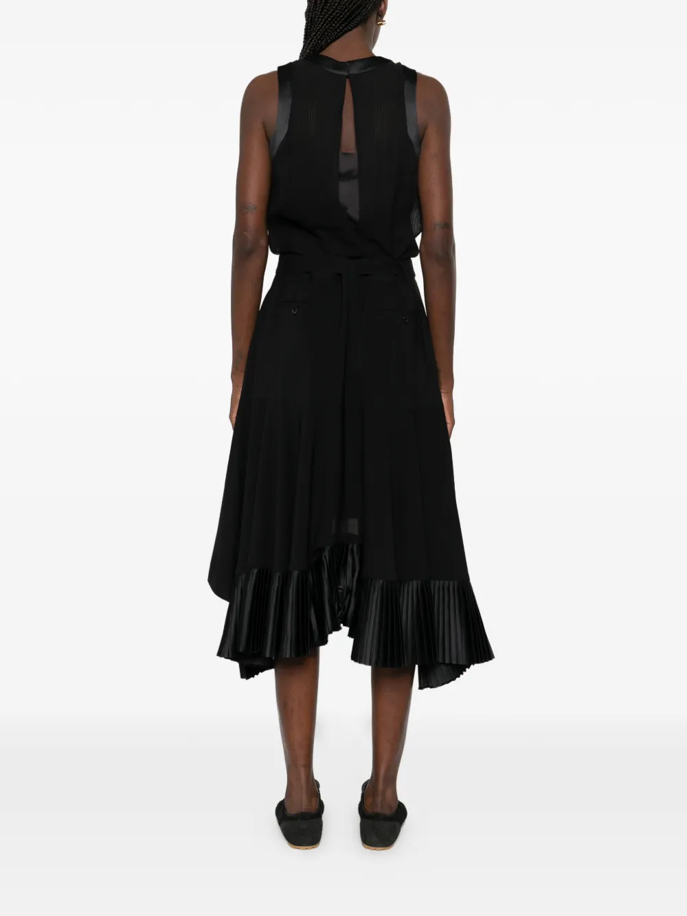 sacai Geplooide midi-jurk Zwart