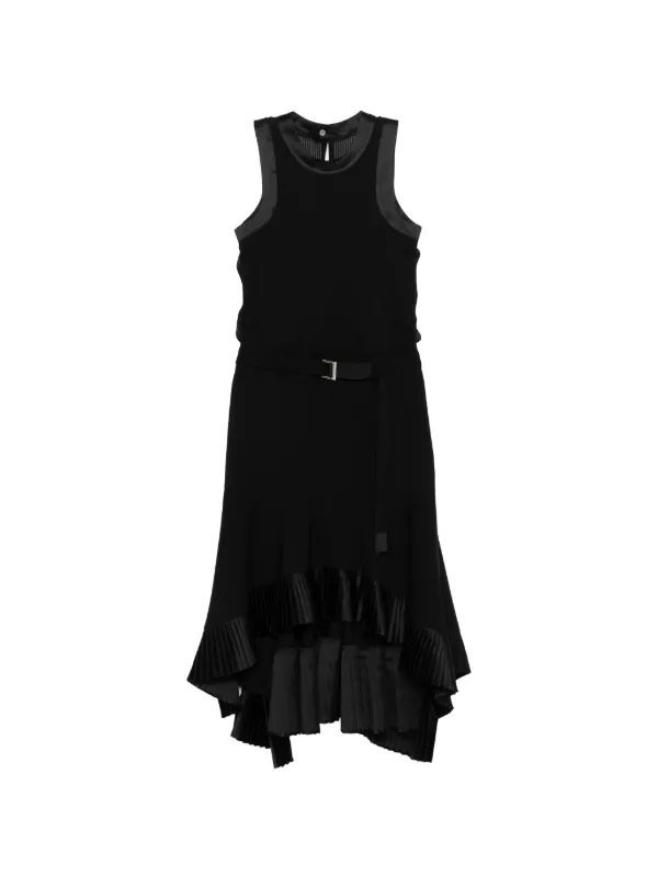 Sacai プリーツベルテッド ミディドレス | ブラック | FARFETCH JP