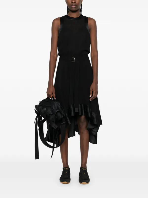 Sacai プリーツベルテッド ミディドレス | ブラック | FARFETCH JP