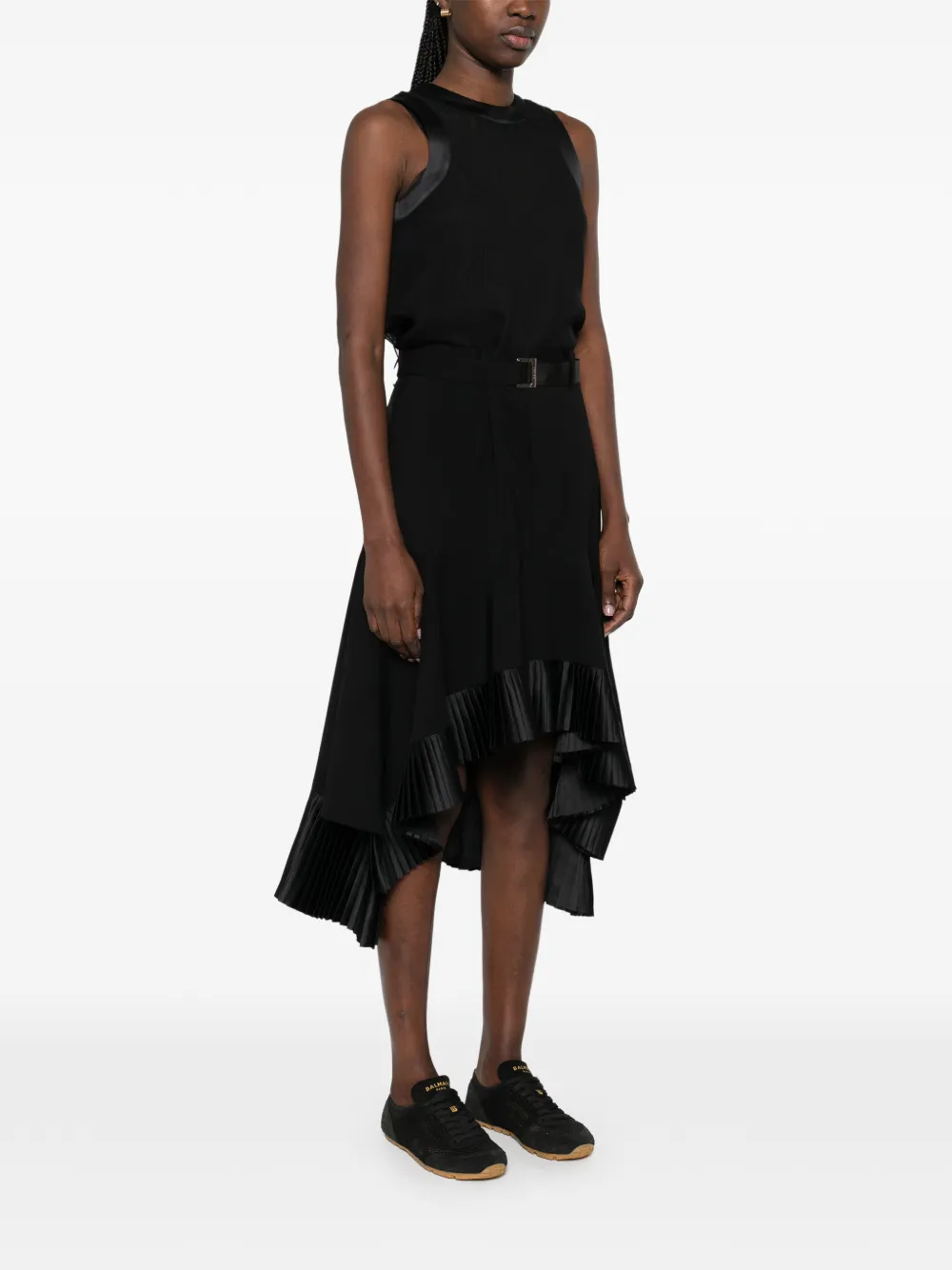 sacai Geplooide midi-jurk Zwart