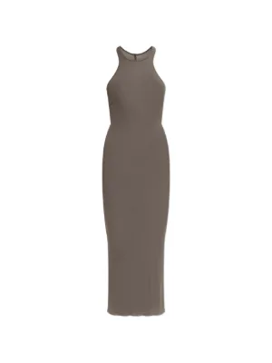 rick owens burgundy round neck midi dress Rick Owens Scorpio Ribbed-knit Midi Dress