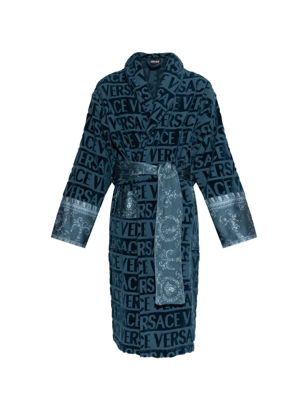 Versace Home logo-pattern belted robe - Blu