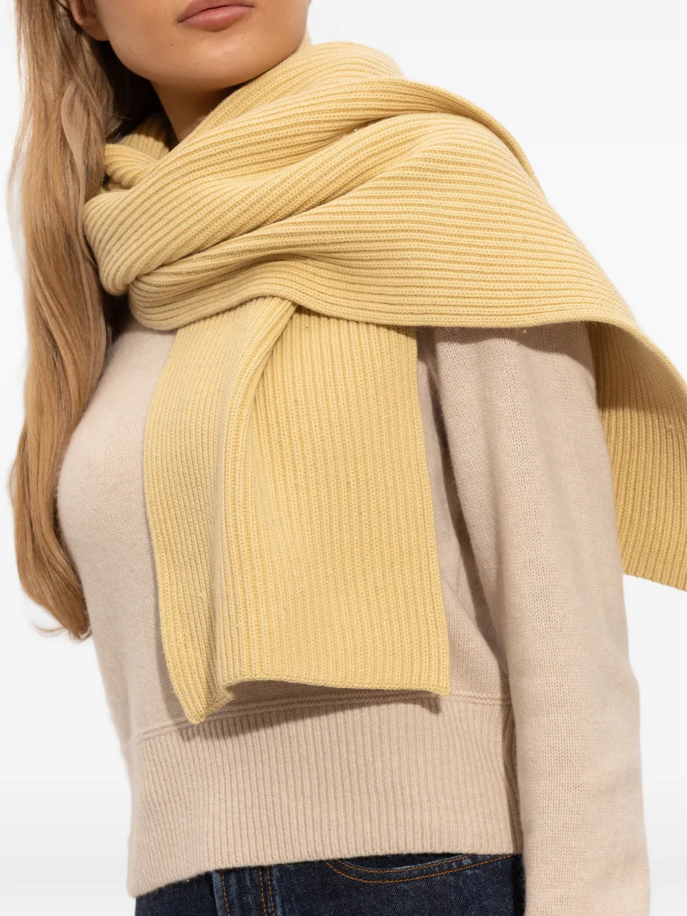 ISABEL MARANT Marion ribgebreide sjaal met logopatch Geel