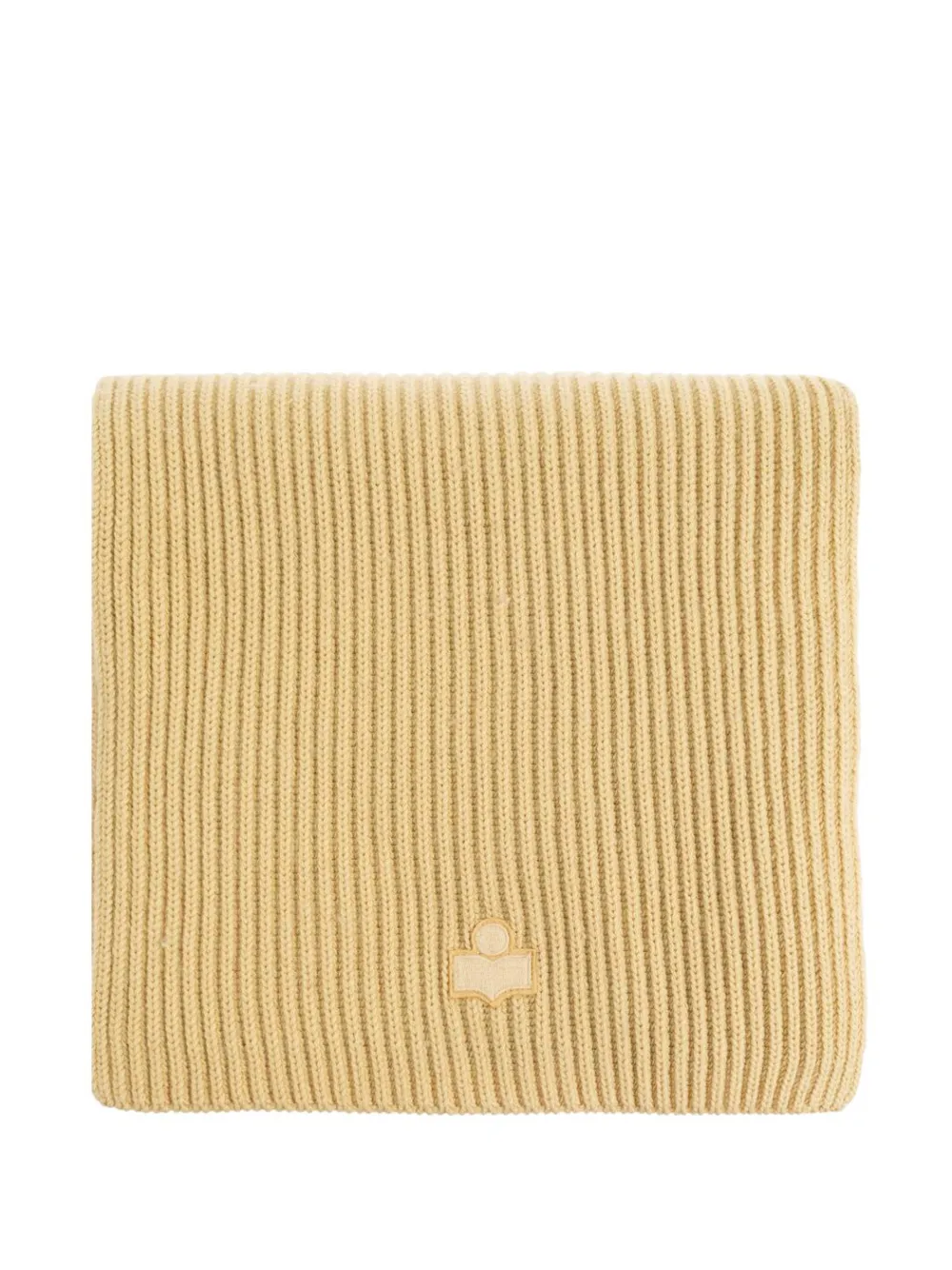 ISABEL MARANT Marion ribbed-knit logo-patch scarf - Giallo