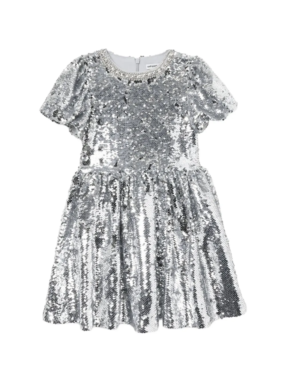 Self-Portrait Kids sequinned short-sleeve dress - Argento