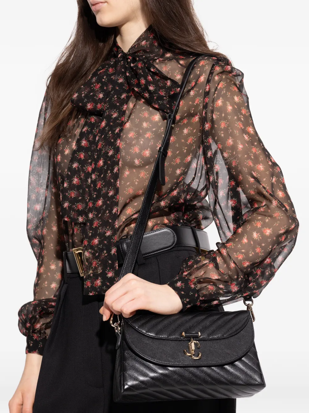 Curve chevron top-handle shoulder bag
