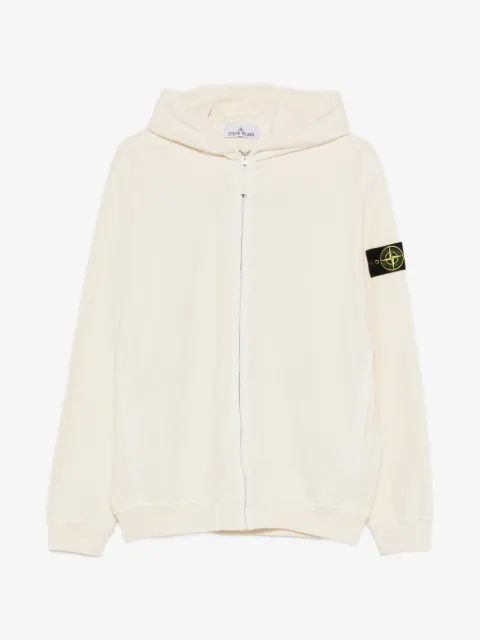 Stone Island 6100032 malfilé fleece old-effect regular-fit zip-up hooded sweatshirt with pockets