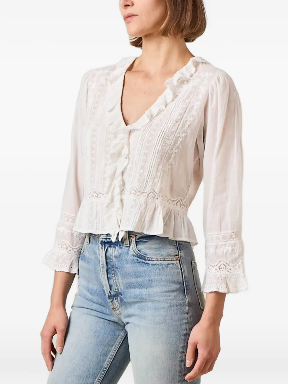 D&Ocirc;EN Eldoris ruffled lace top - Wit