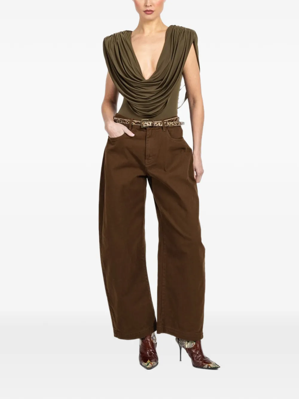  Ronny Kobo Cindi Draped Bodysuit - Green 