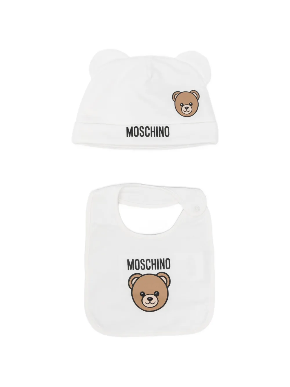 Moschino Kids teddy bear-print beanie set - Weiß