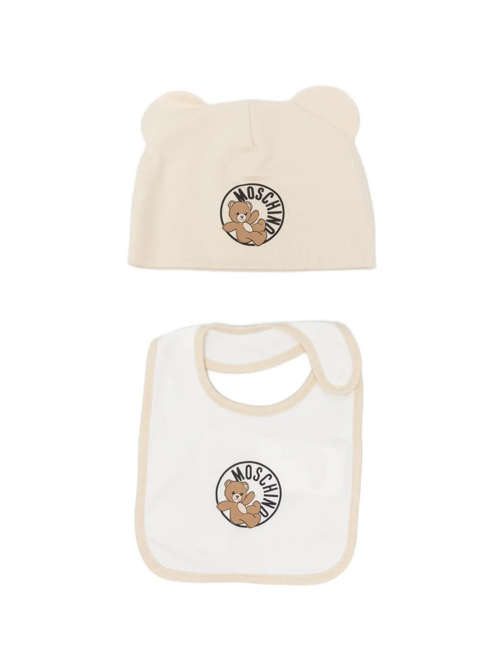 Moschino Kids teddy bear-print beanie set - Toni neutri