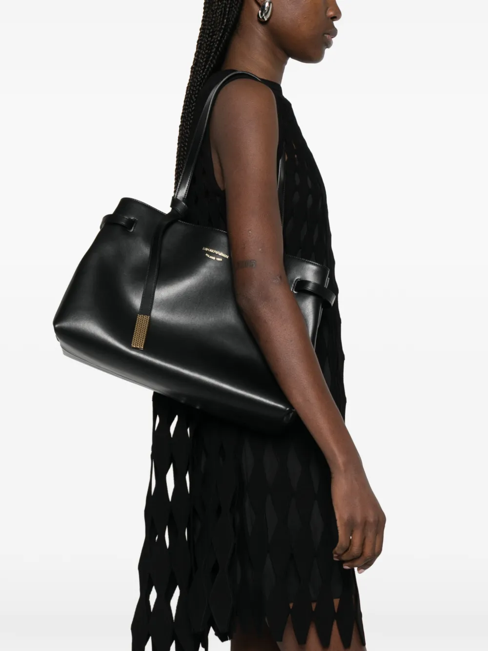 Emporio Armani Nora M leren shopper Zwart