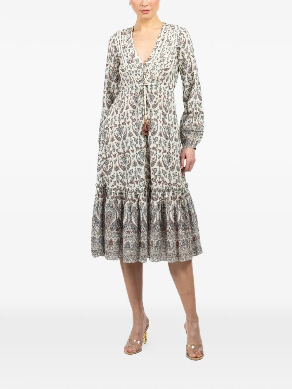 Veronica Beard Vani tiered paisley-print midi dress - Toni neutri